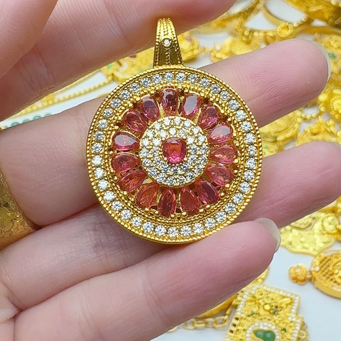 合金双面红钻罗盘吊坠