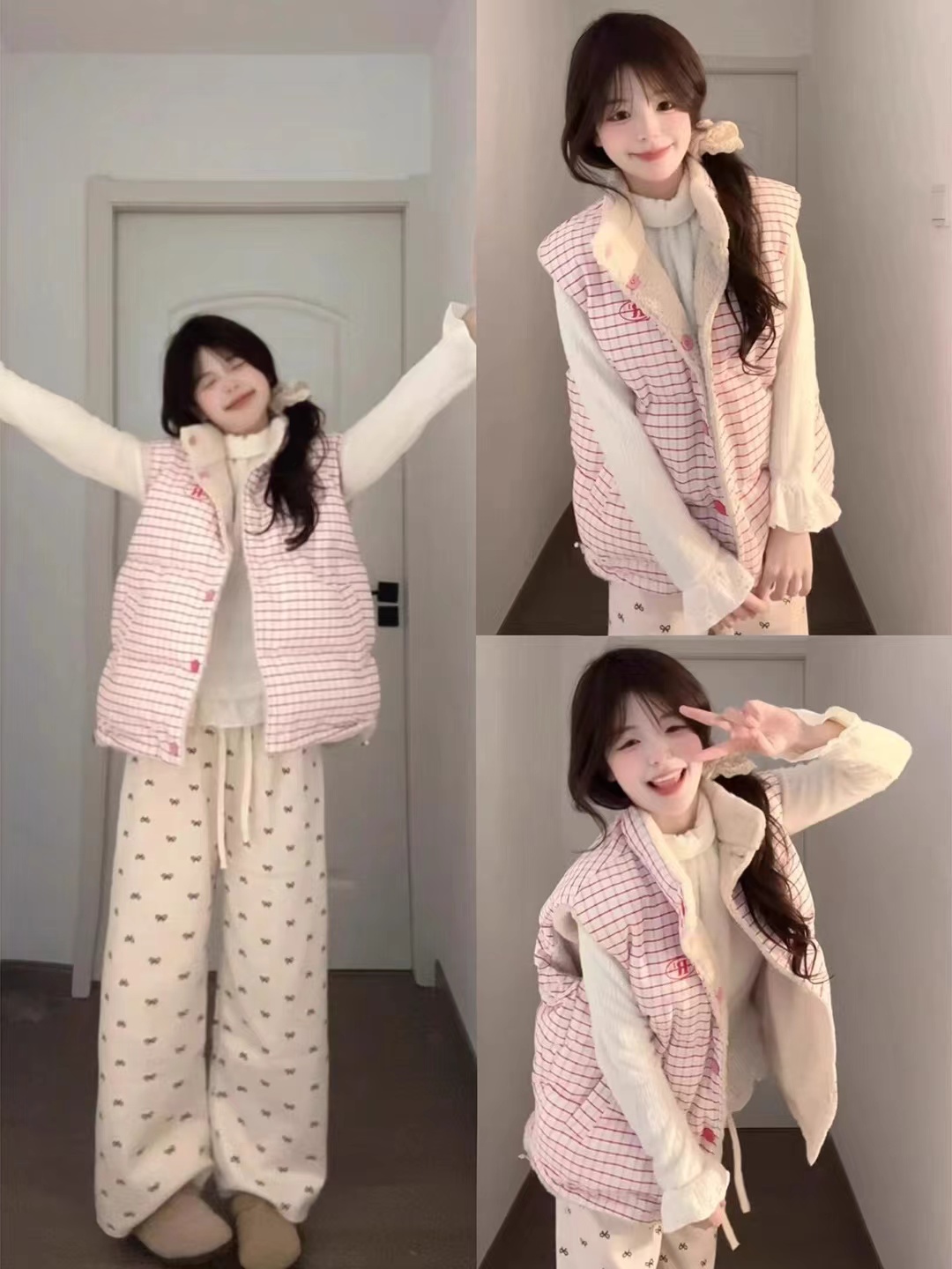 2025新款双面穿格子马甲棉衣棉服女外套