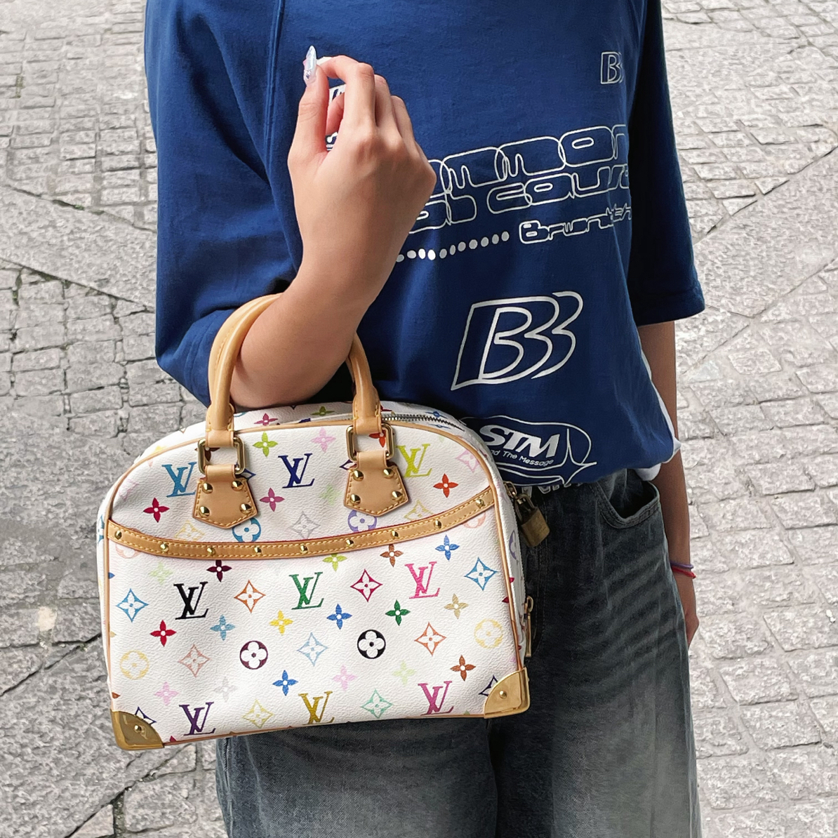 95新 LouisVuitton/路易威登 白三彩珍妮手提包(全原)