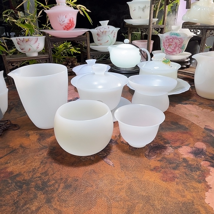 画****冰晶璞玉素烧盖碗公道茶漏主人杯4客杯