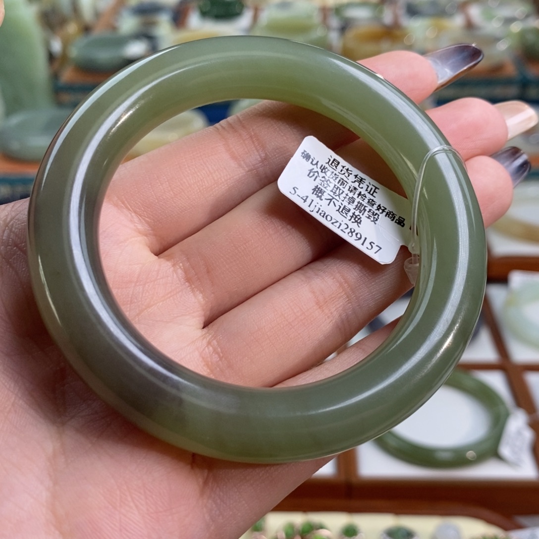 和田玉未镶嵌手镯青海冰底紫晴双色圆条55/56