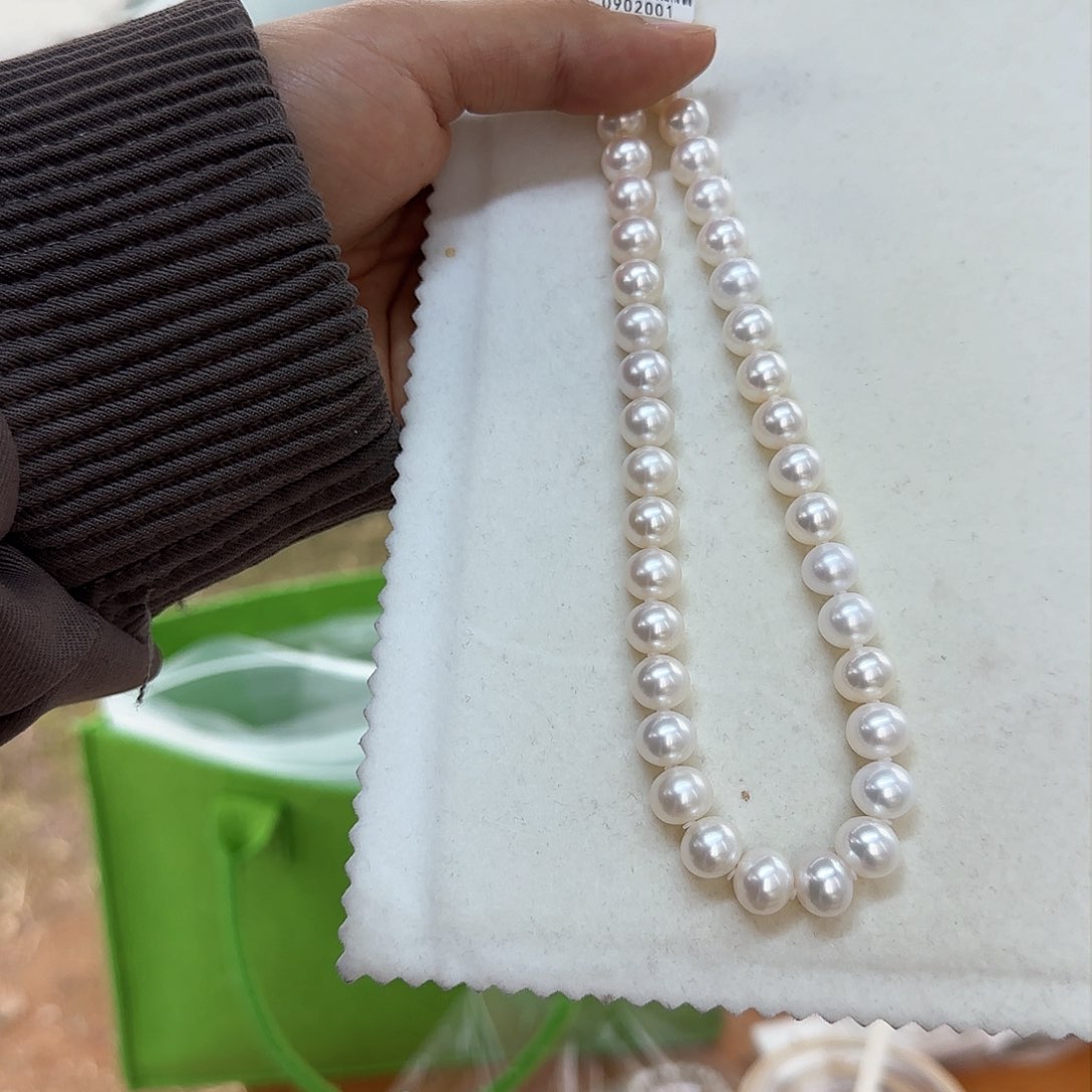 淡水珍珠颈饰银S925镶嵌爆*10-11无暇白亮