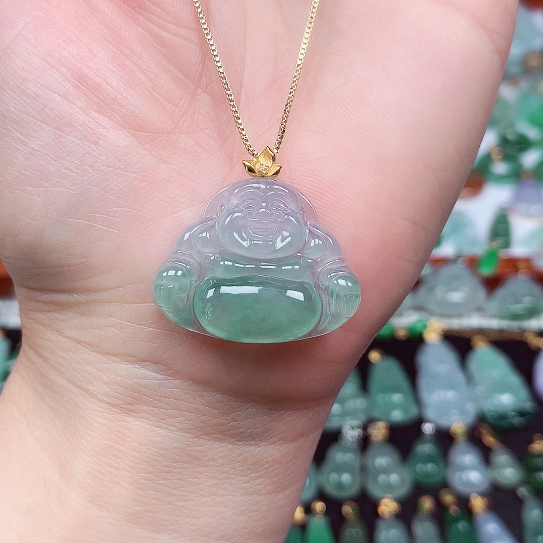 翡翠颈饰18K金镶嵌天然翡翠A货