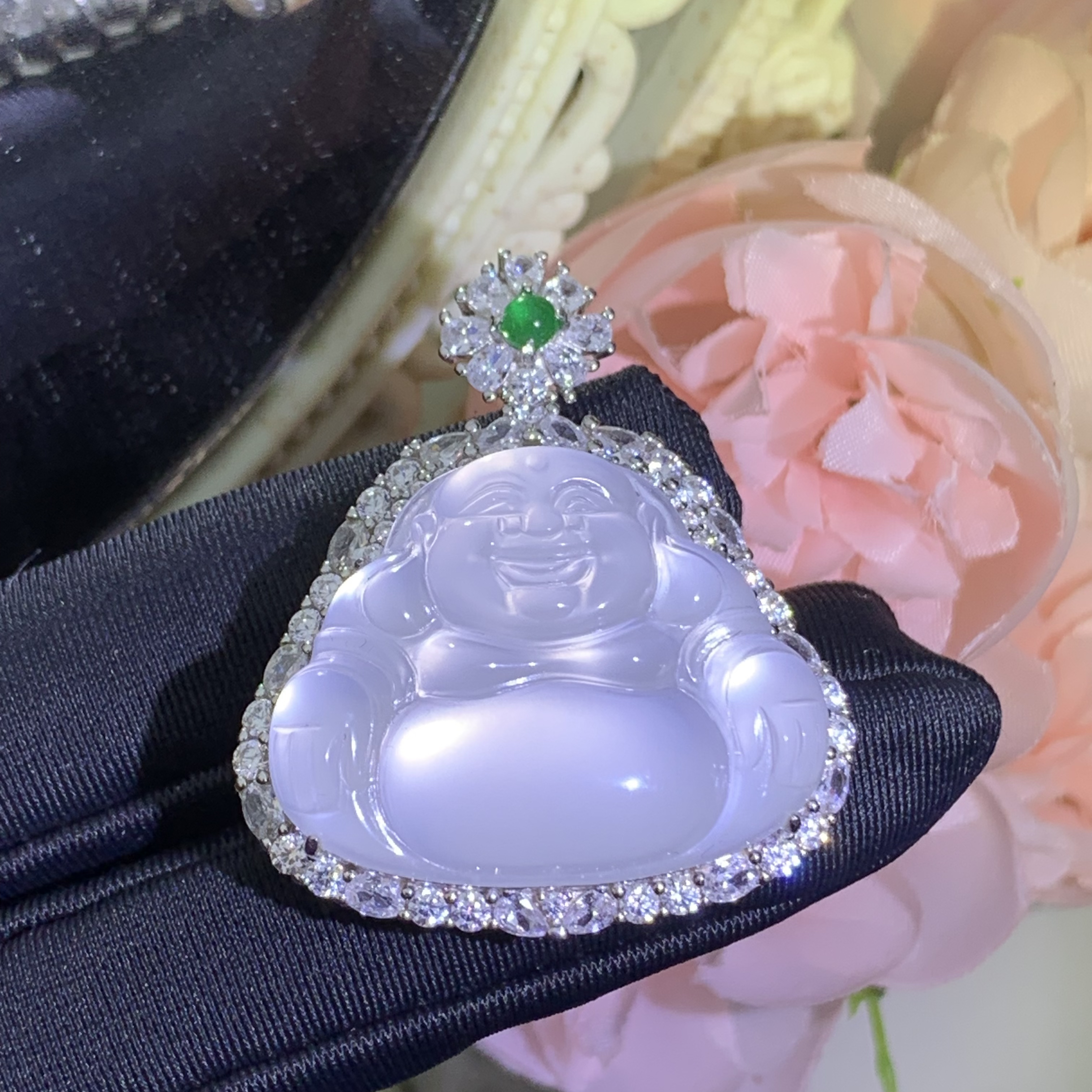 【弥勒佛】天然石英质玉佛公s925银轻奢气质百搭经典款满钻设计