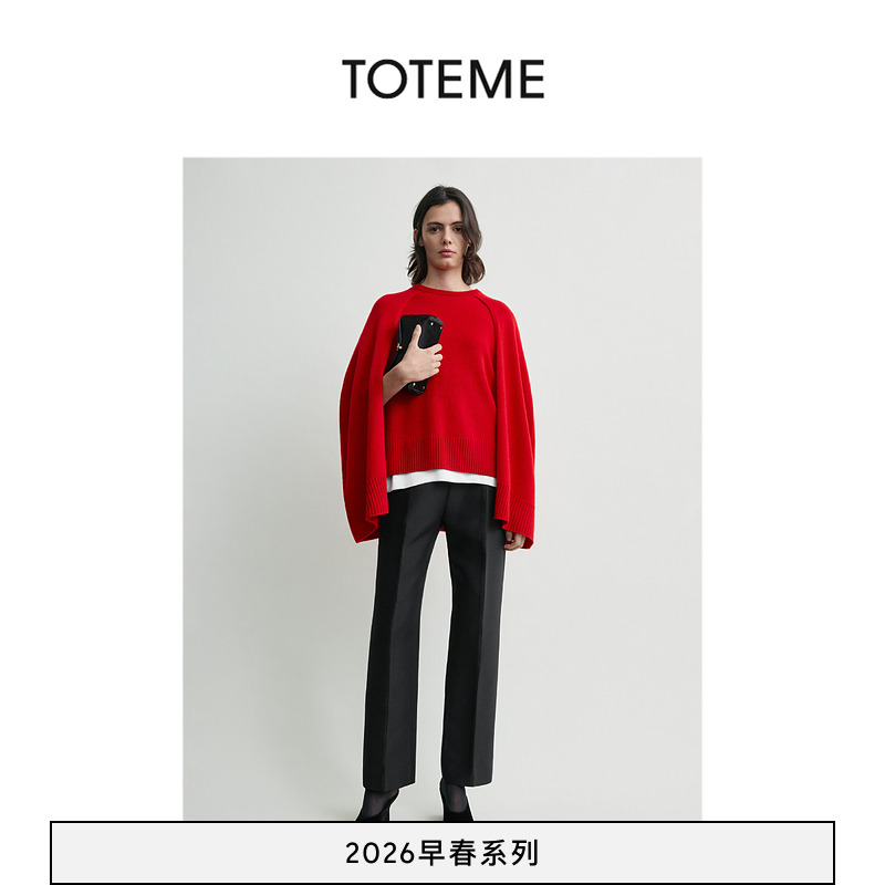 TOTEME女装26早春新款亮红色山羊绒圆领披肩针织衫