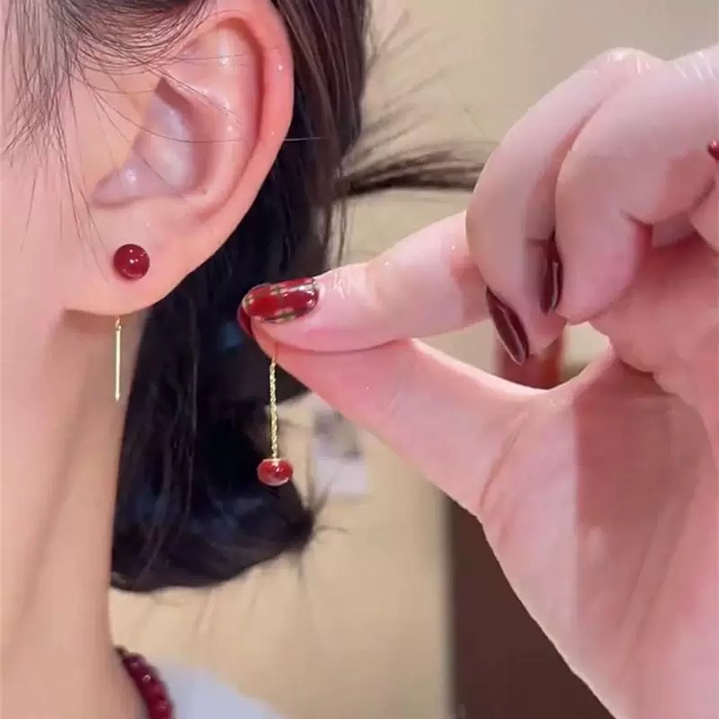 铜合金耳饰 安哥拉红色女士耳线耳环简约日常款饰品百搭RD3105