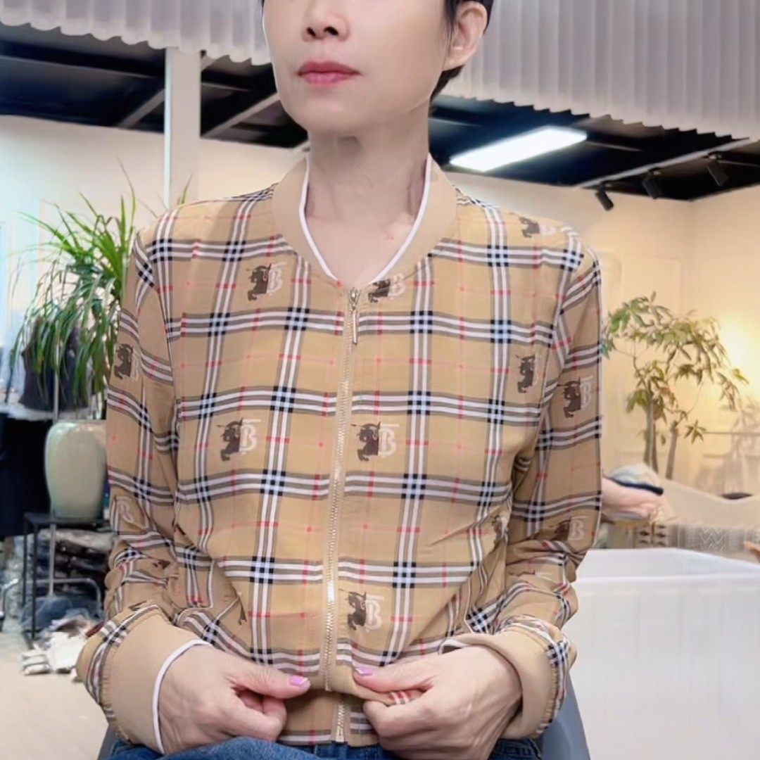 格子条纹休闲百搭长袖短款外套-果梓866