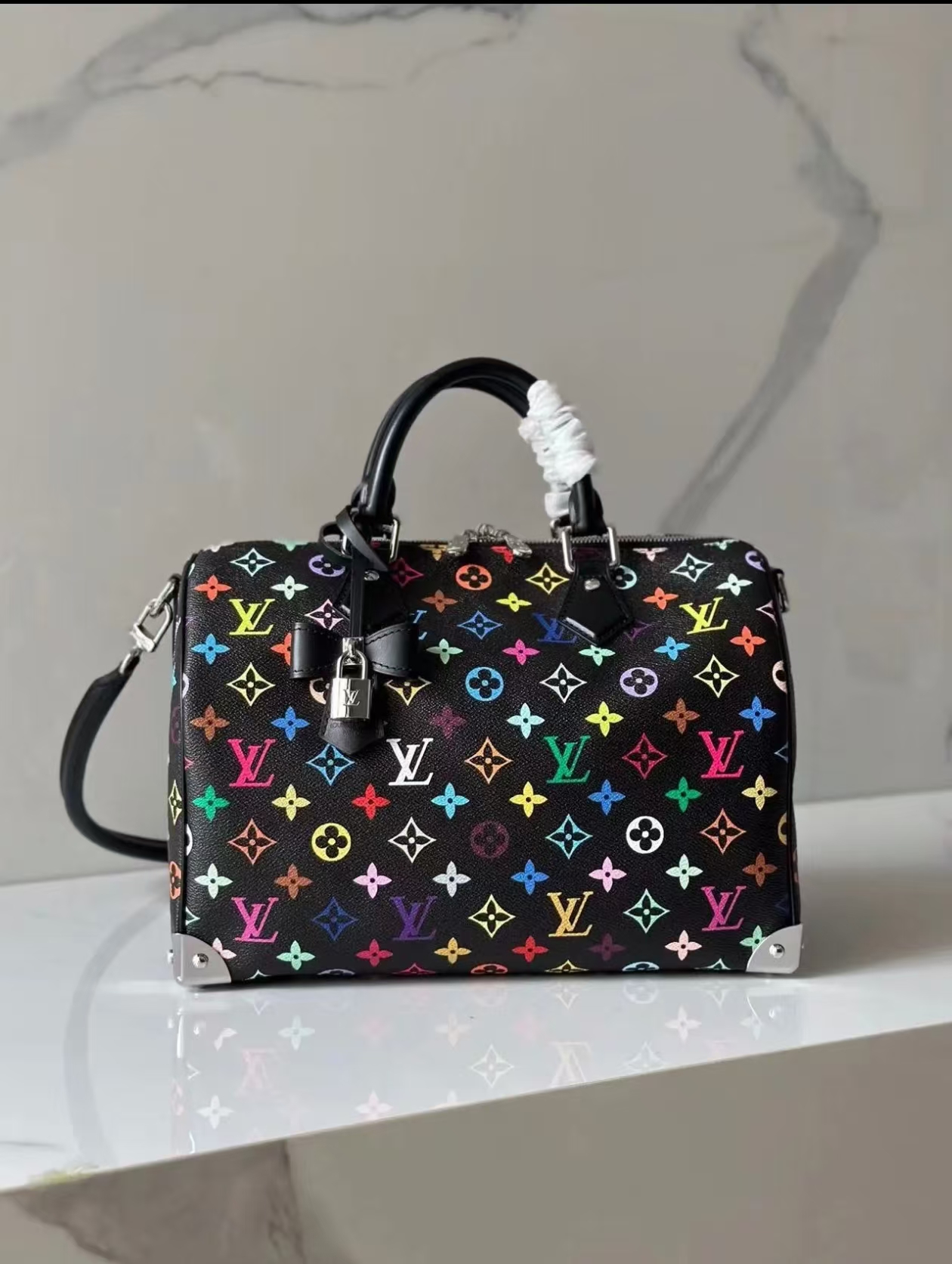 未使用 LouisVuitton/路易威登 村上隆联名黑三彩Speedy30 芯片