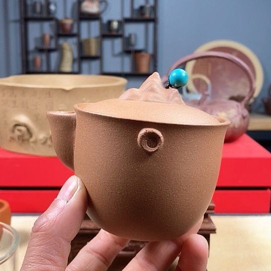 紫砂茶杯观山手抓壶