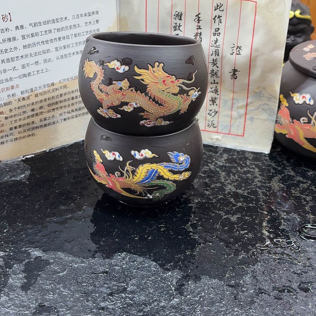 紫砂茶壶龙凤主人杯一对