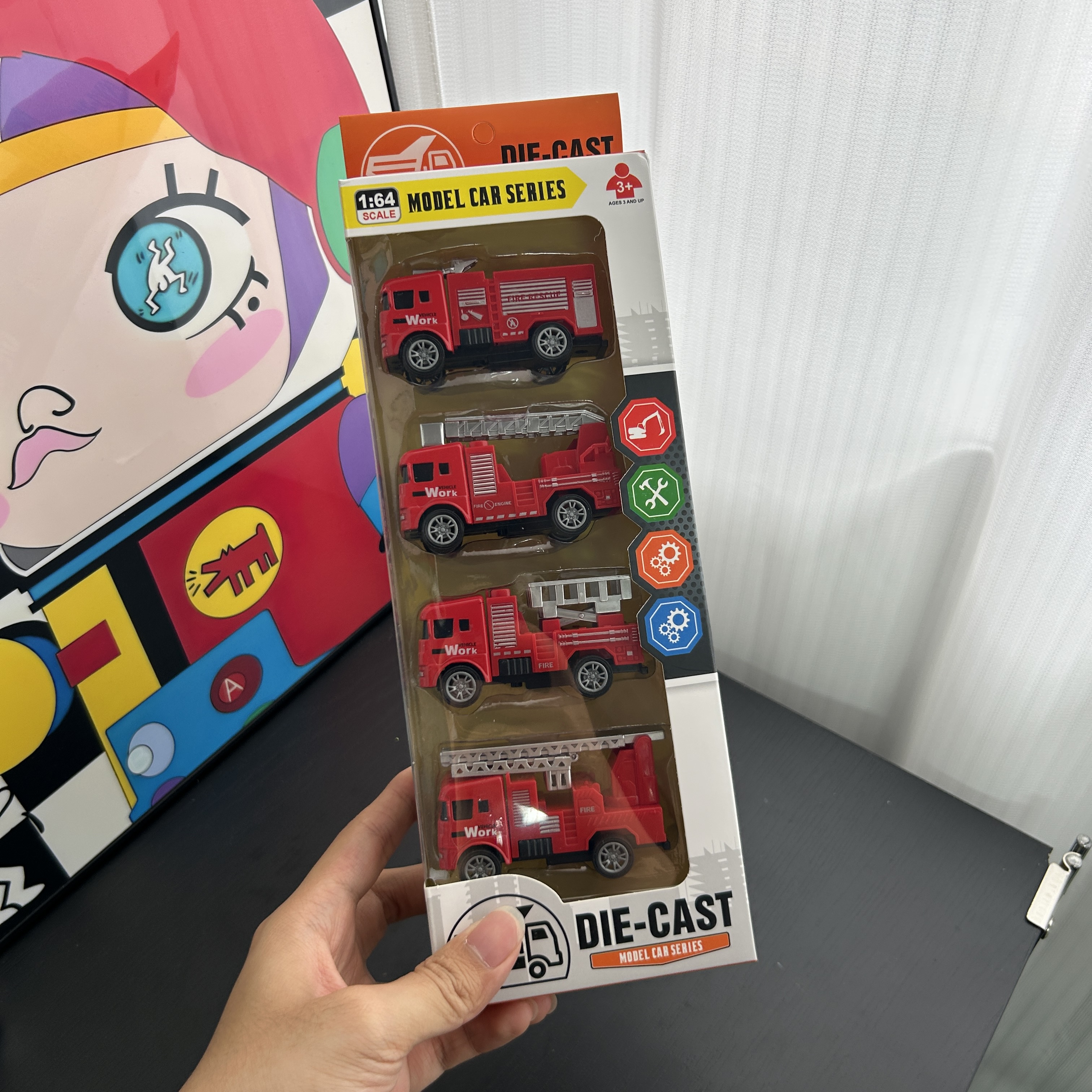 合金口袋小车消防条车模型车带回力4