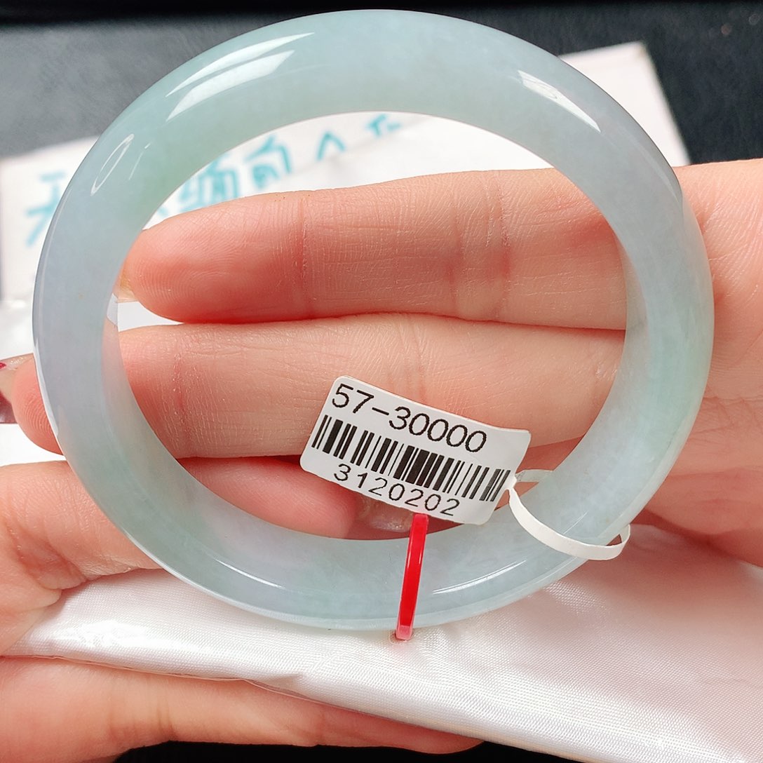 翡翠手镯未镶嵌冰蓝绿正圈57圈口 68号