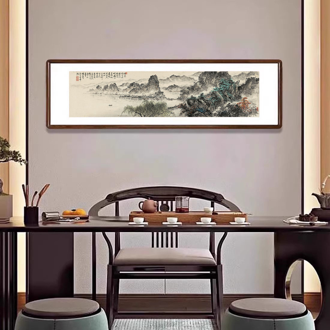 借问西湖国画山水画新中式客厅背景墙装饰壁画办公室字画茶室挂画