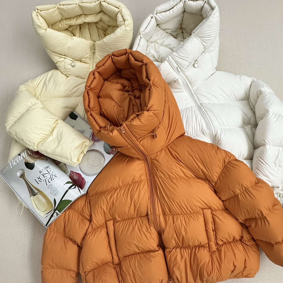 冬上新！韩版花苞帽连帽蓬松加厚保暖白鸭绒短款外套