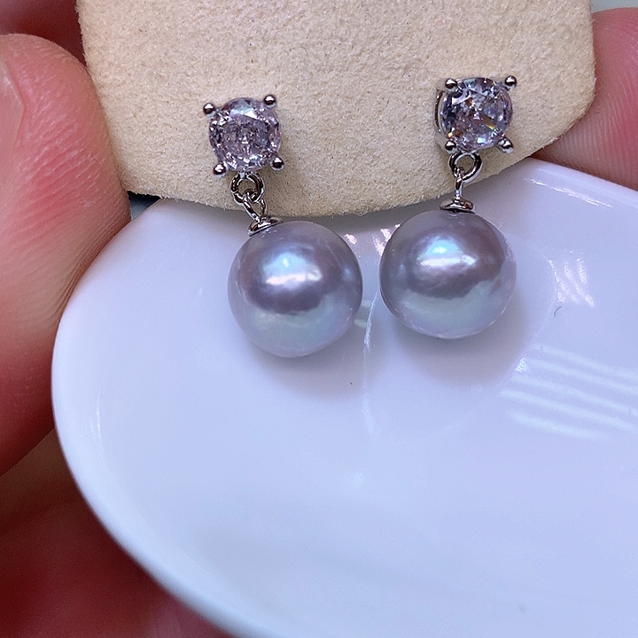 银S925镶嵌耳饰淡水珍珠