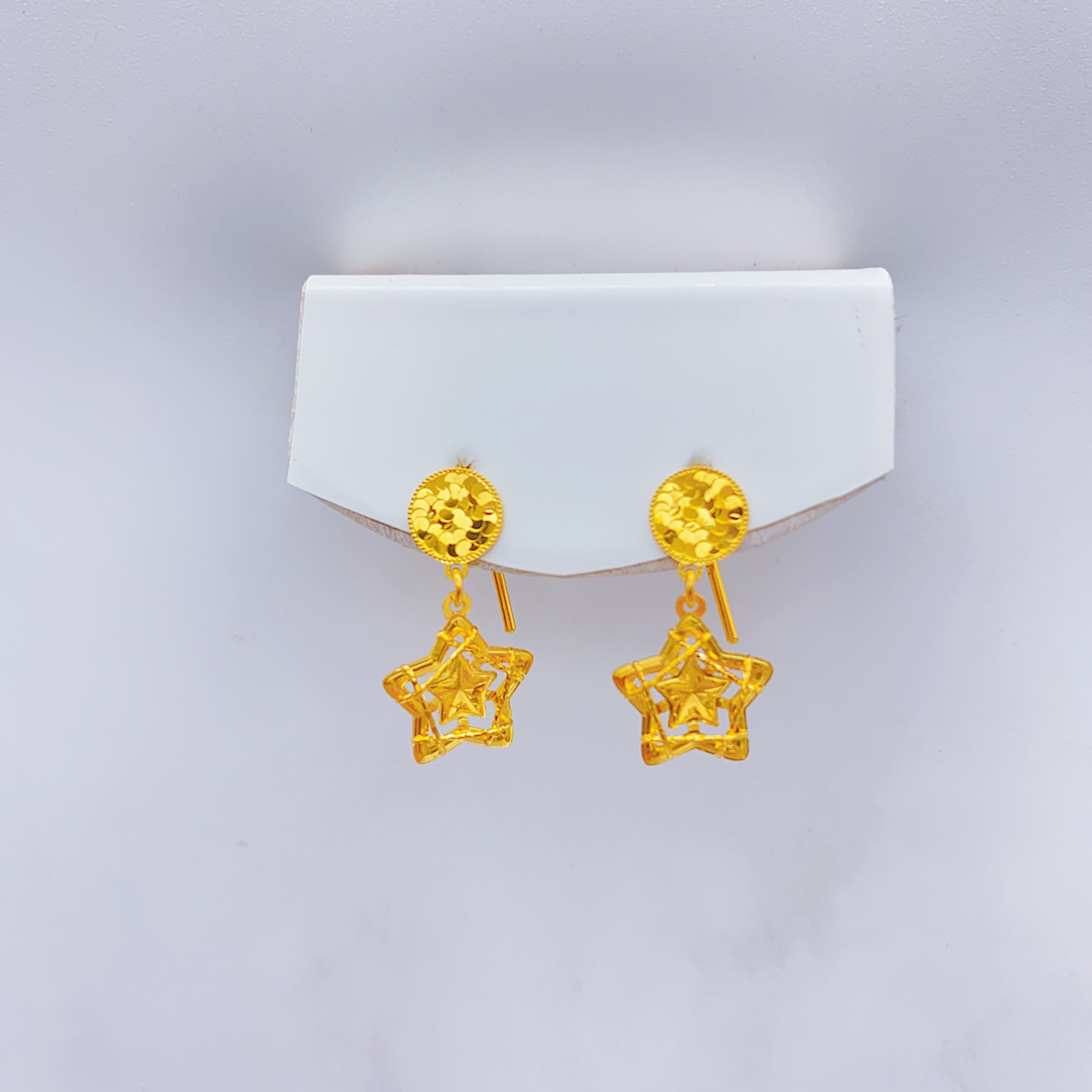 足金 5G精工碎碎冰五角星时尚7字钩百搭1.63克