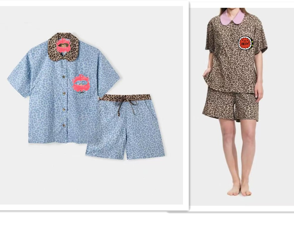 夏季雨绮同款黑皮helo kt黑皮豹纹短袖短裤短袖长裤长袖睡衣套装