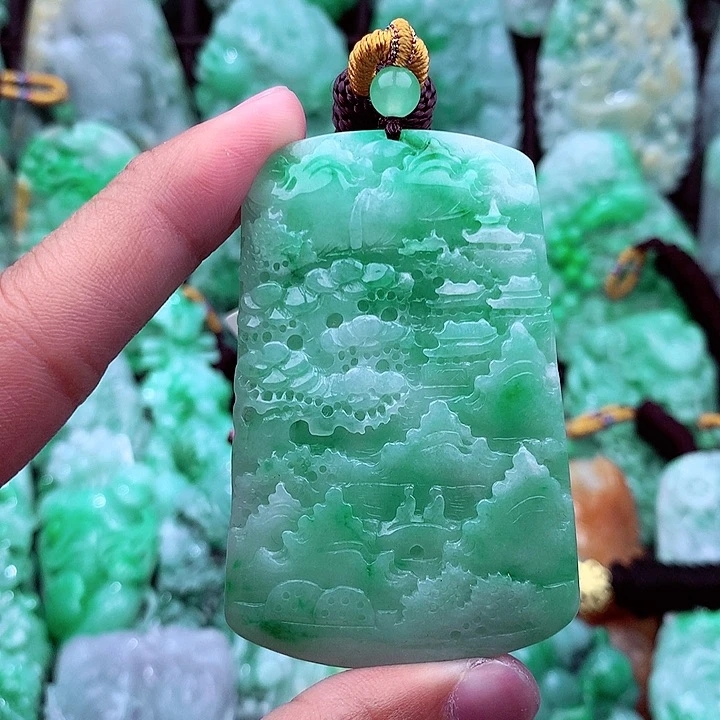 天然A货翡翠山水牌