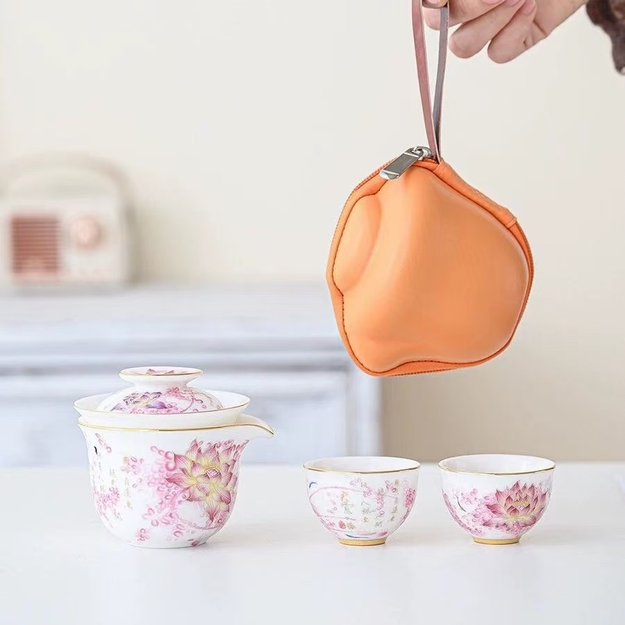 秀色荷花 精美女生便携快客杯露营户外高档喝茶茶杯樱花粉色E004