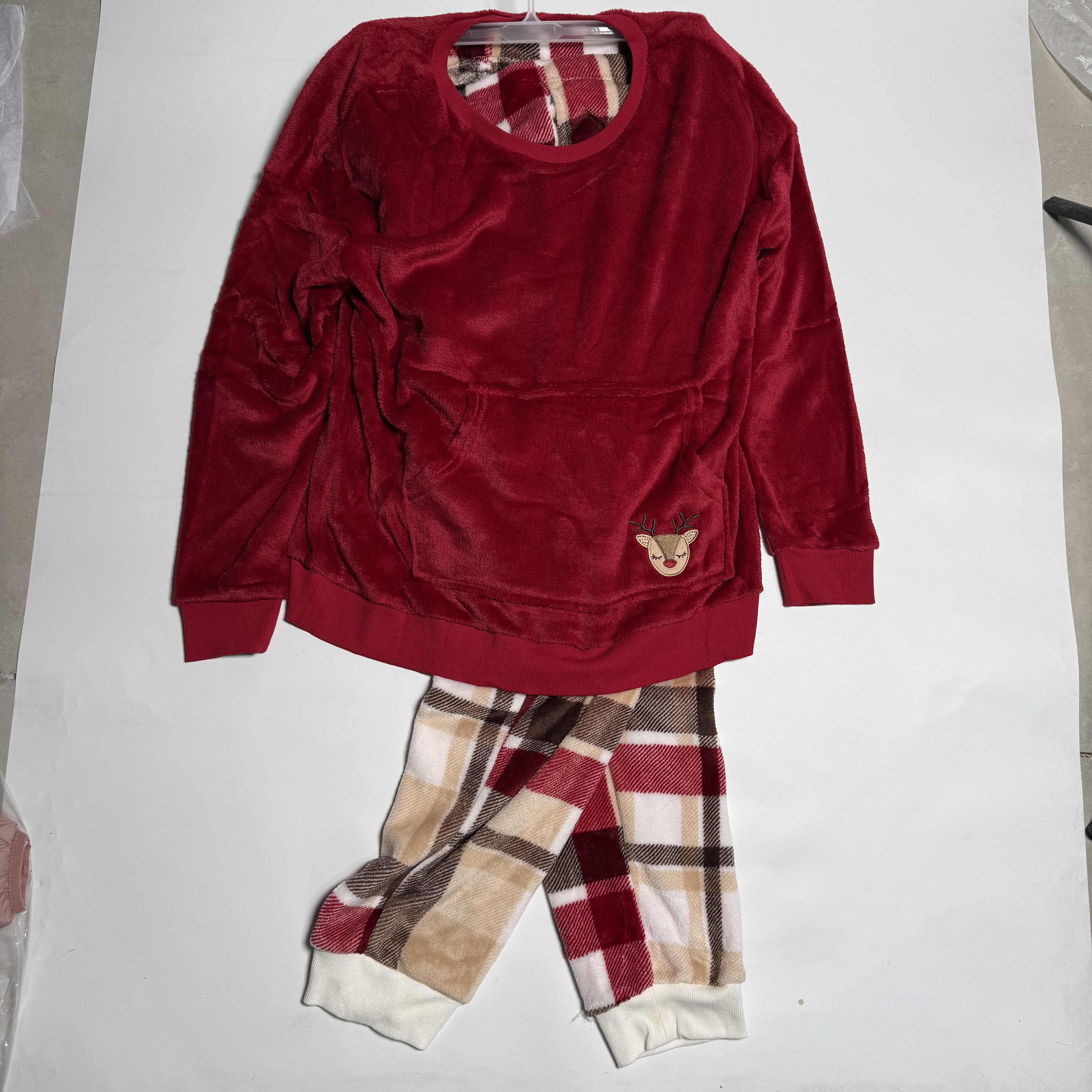 无品牌松紧带长袖冬季圆领卡通睡衣厚款家居服套装保暖