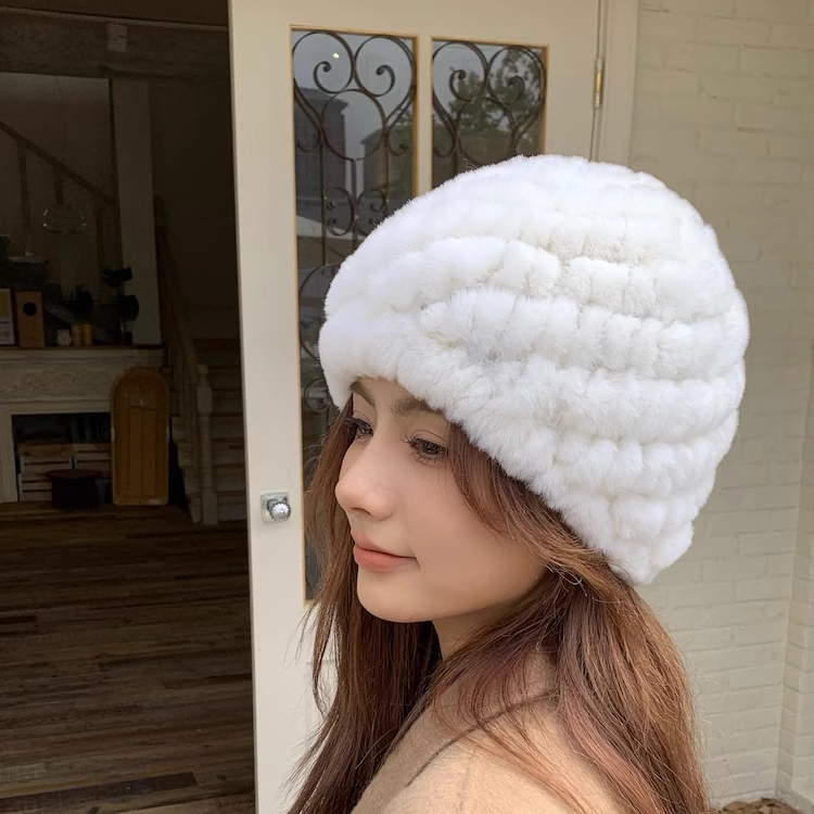 网红百搭獭兔真皮编织双面加厚帽子韩版妈妈款优雅气质