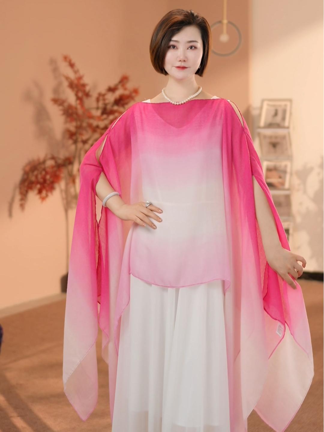 成人渐变夏季防晒法式披肩飘逸春夏长款外披9023