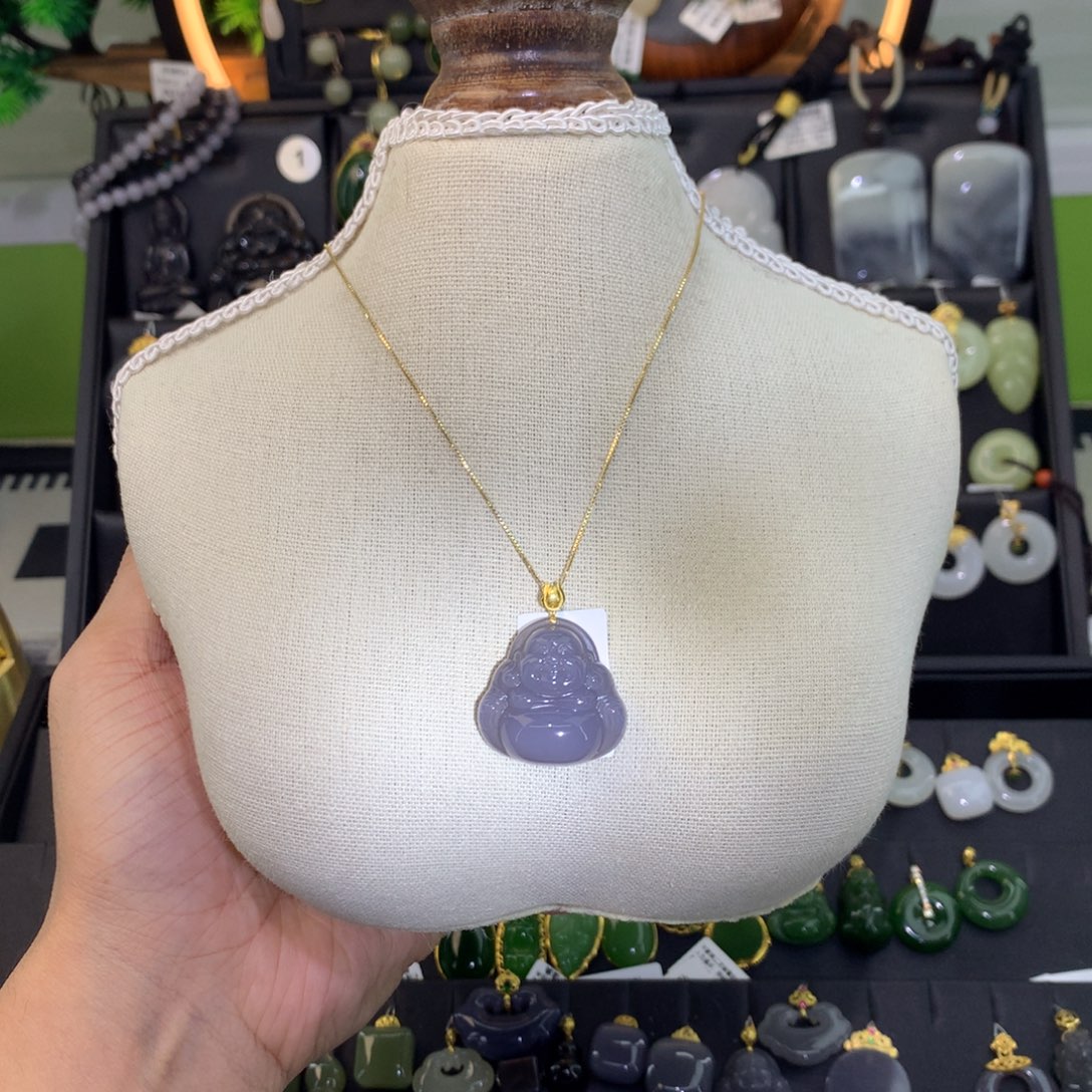 和田玉18K金镶嵌吊坠(赠链)