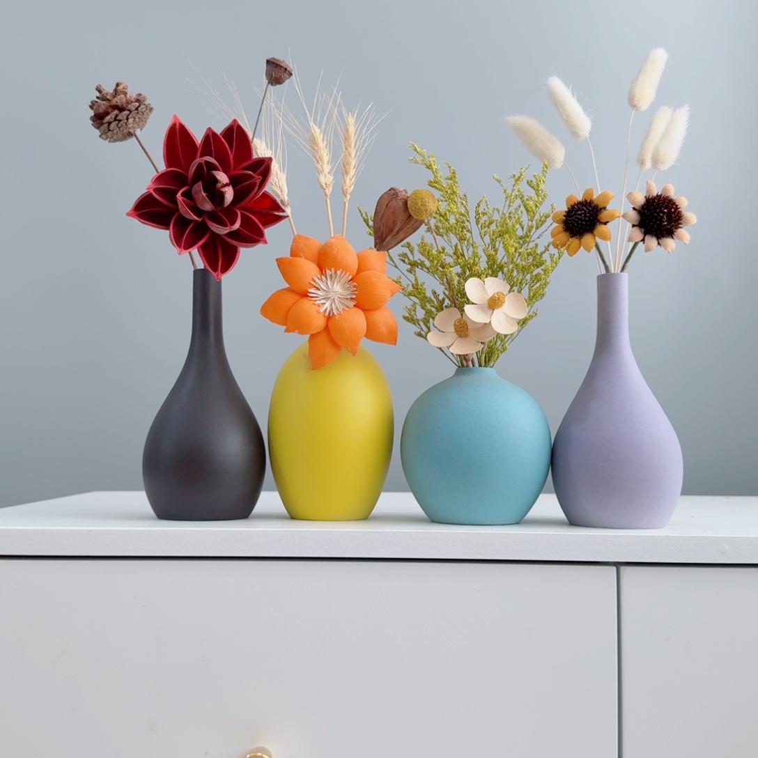 摆件陶瓷小花瓶含花总高约20-30cm