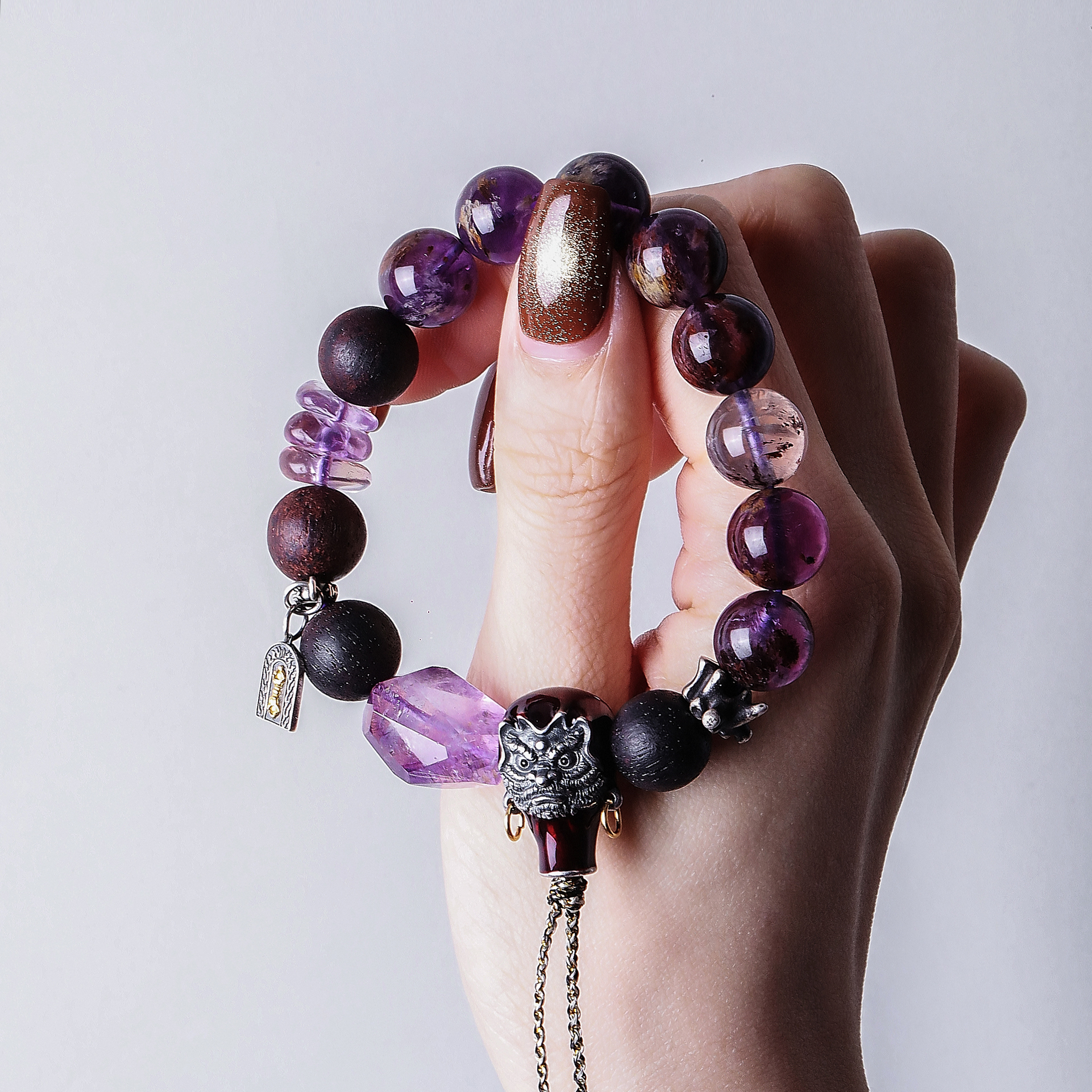 925银手链 七[夜阑] S09732 紫水水铜钱四方骰子弹