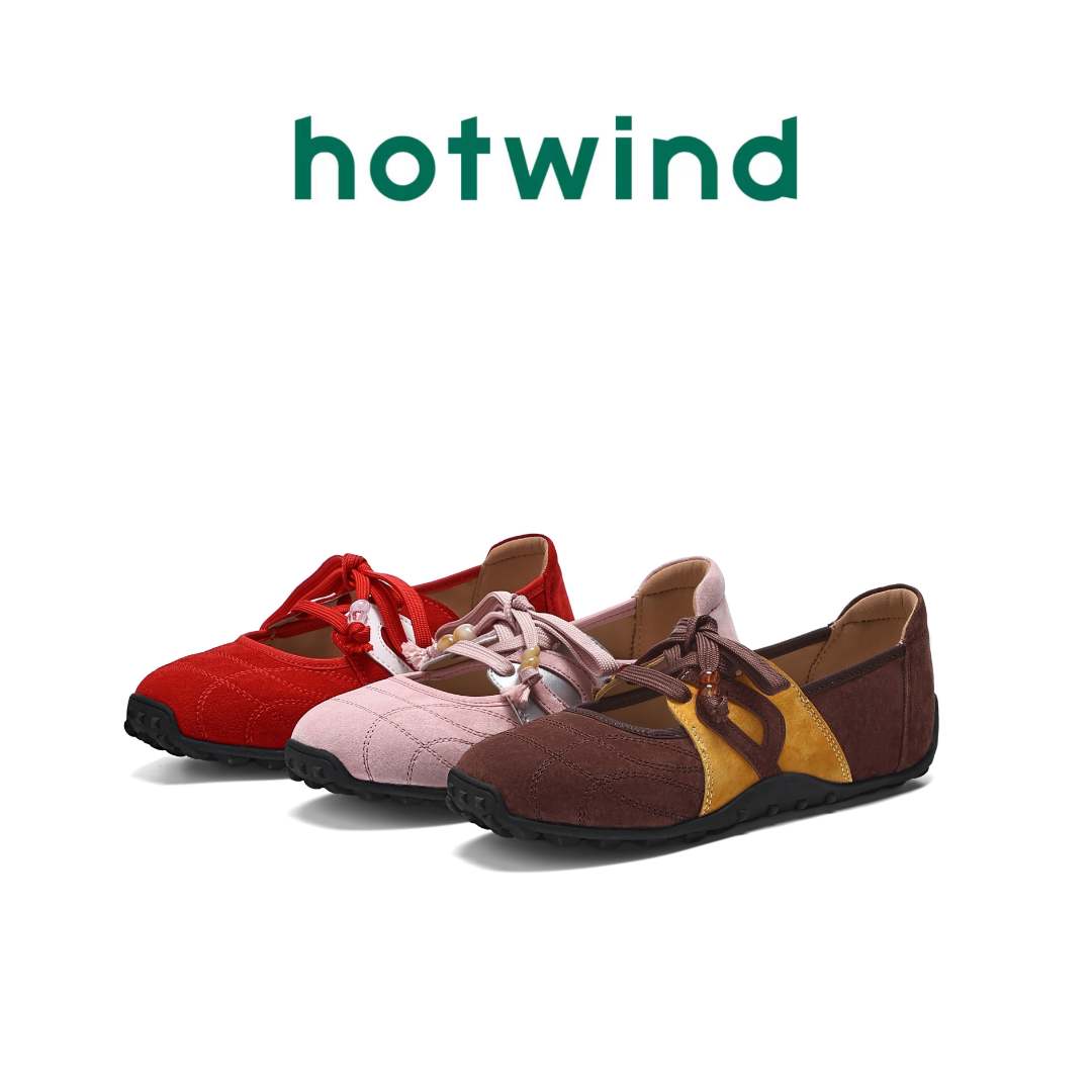 Hotwind/热风复古风设计感圆头系带玛丽珍鞋2025新款时尚浅口单鞋