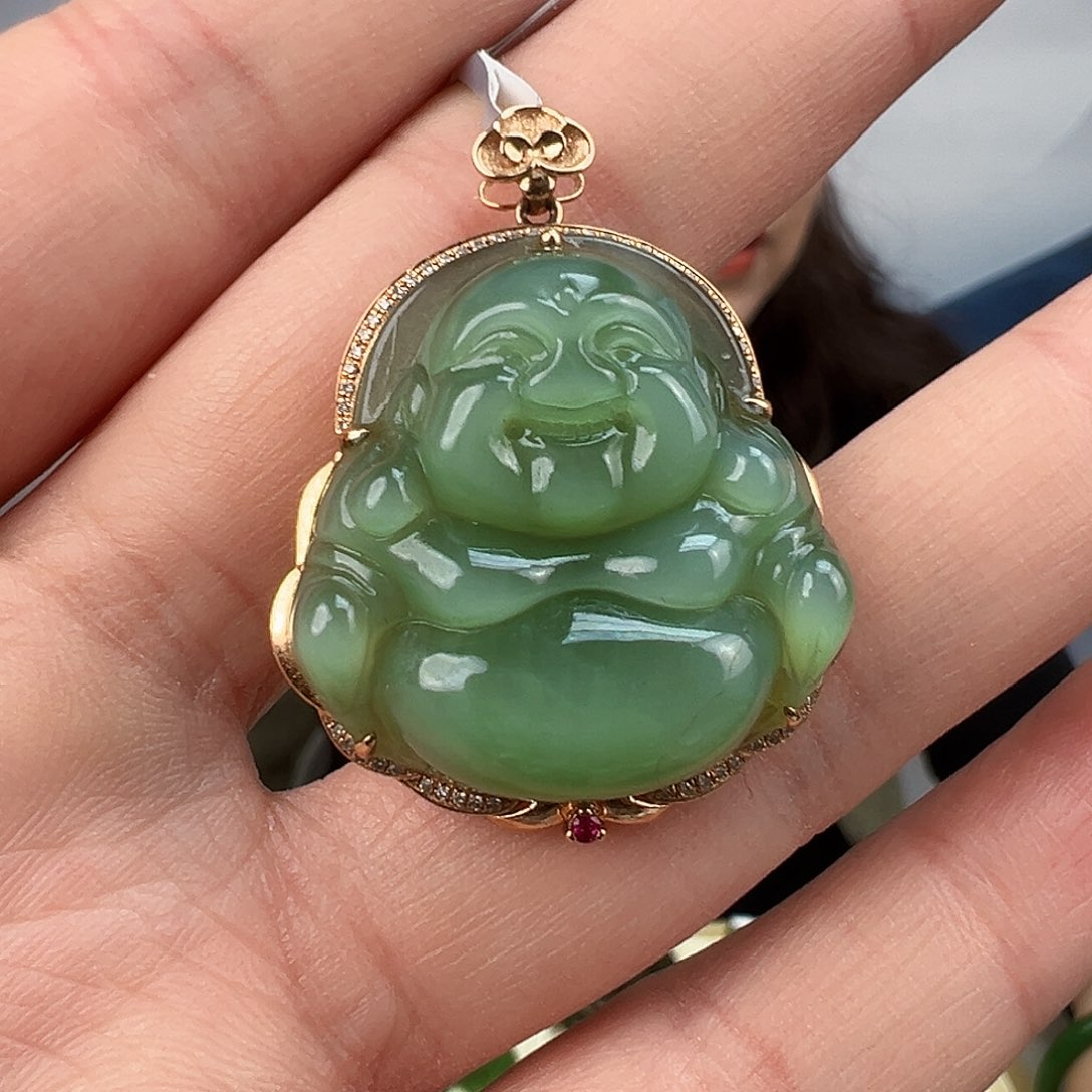 和田玉（碧玉）颈饰18K金镶嵌