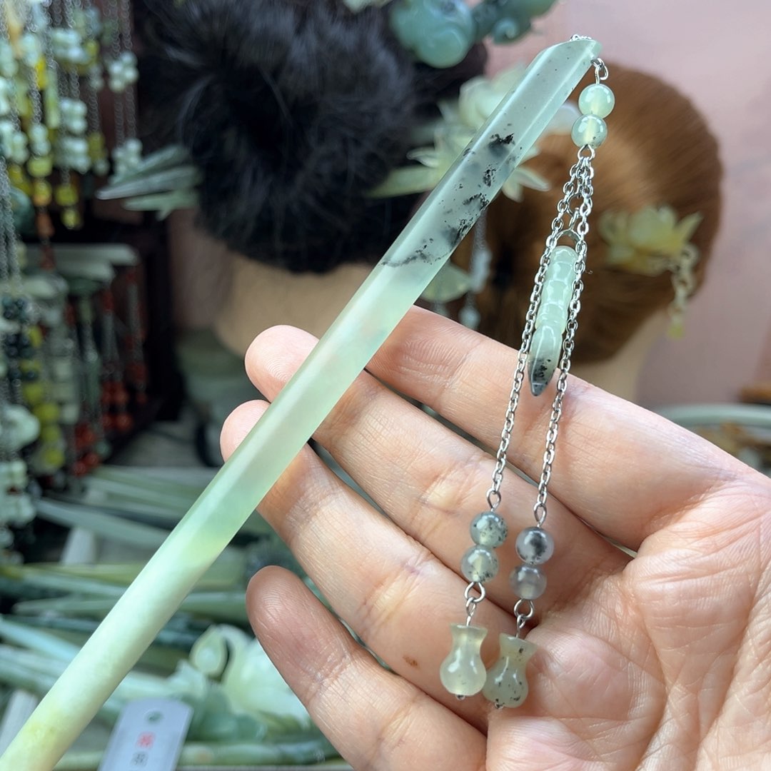 蛇纹石玉发饰未镶嵌长度19厘米左右