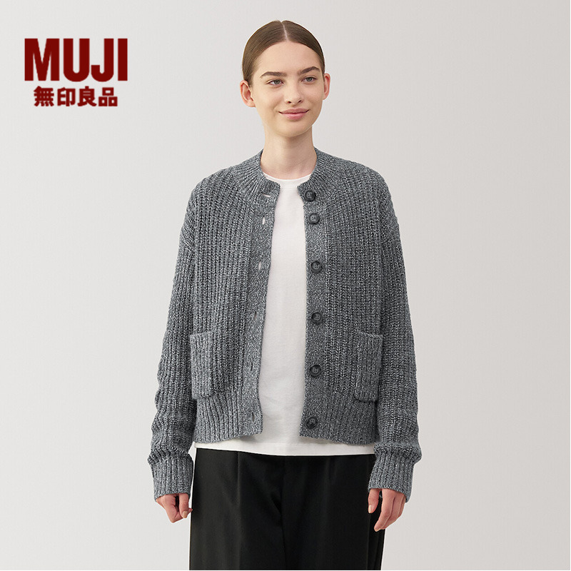 无印良品 MUJI 女式 牦牛绒混 高圆领开衫 针织毛衣外套 