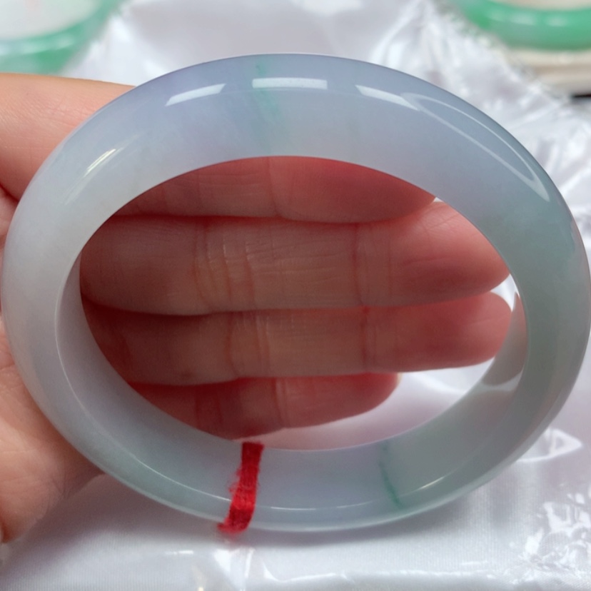 【闪购商品】翡翠手镯未镶嵌冰胶果冻春彩手镯5758圈15号