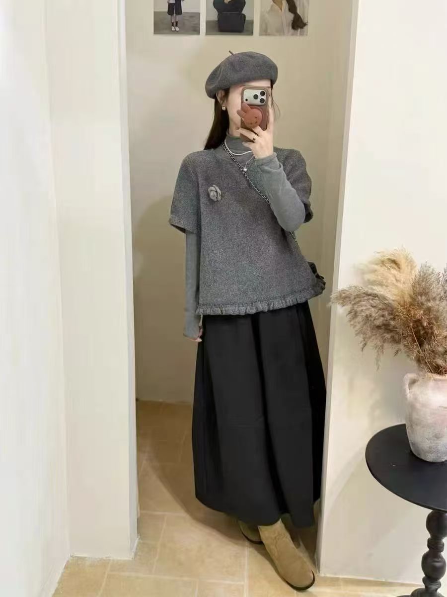 秋冬休闲装短袖呢子T恤长袖打底两件套洋气韩版时尚套装3