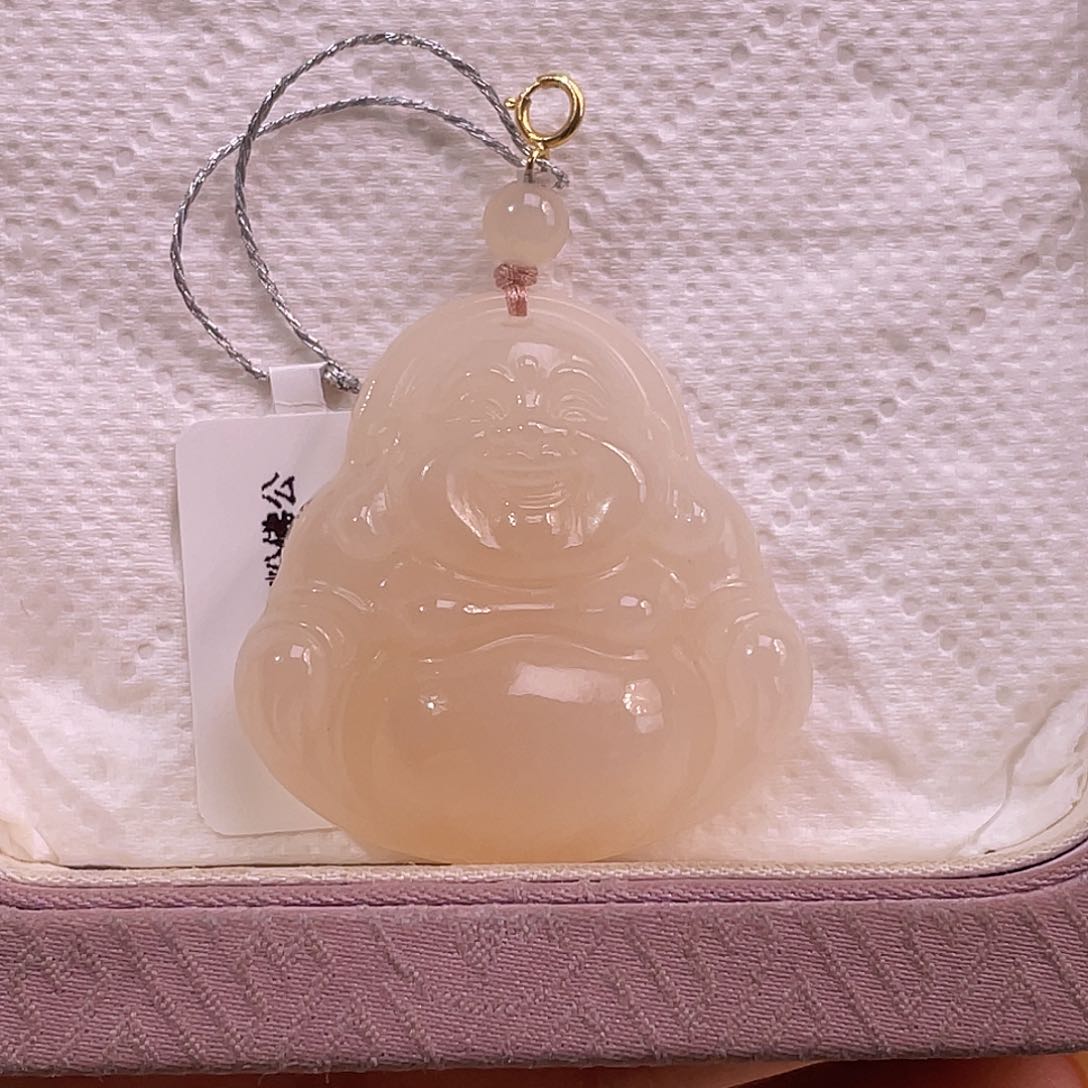 吊坠(不含链)18K金镶嵌和田玉藕粉熟色肉底佛公35