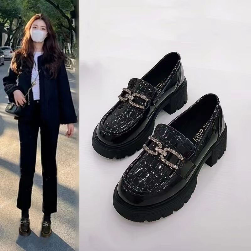 真软皮底乐福鞋女2025新款百搭学院风增高单鞋女士厚底镜面小皮鞋
