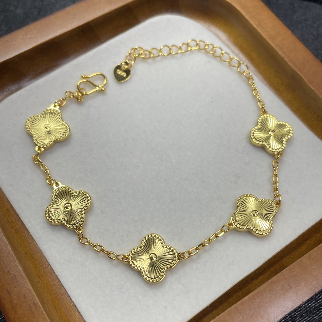 铜合金手链 精工cnc四叶草五花手链双面镭射+碎冰冰 高定轻奢款