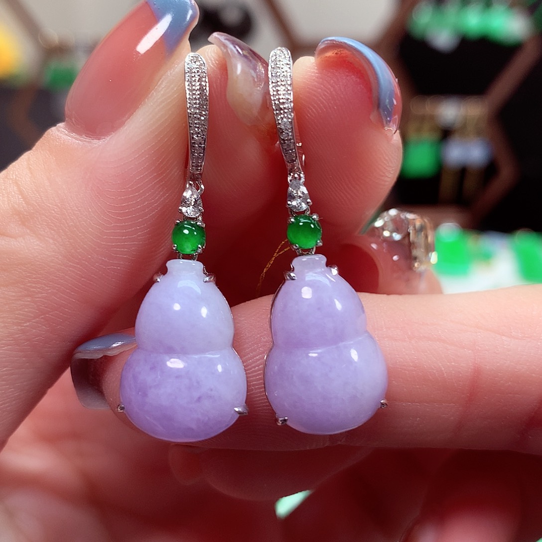 翡翠耳饰18K金镶嵌天然翡翠