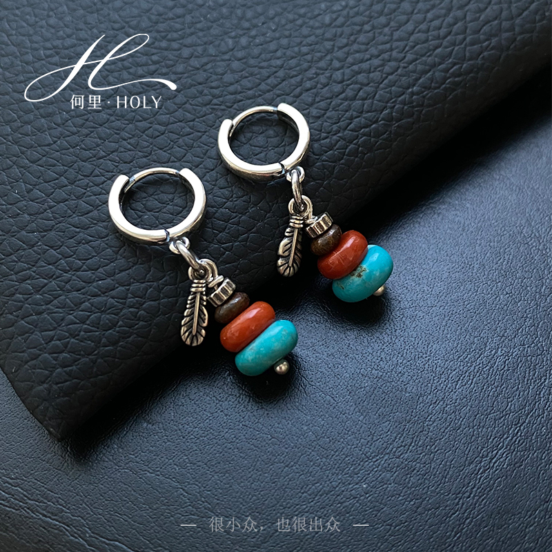 【宝塔】原创设计小众复古925纯银天然石许原塔个性情侣民族风耳环