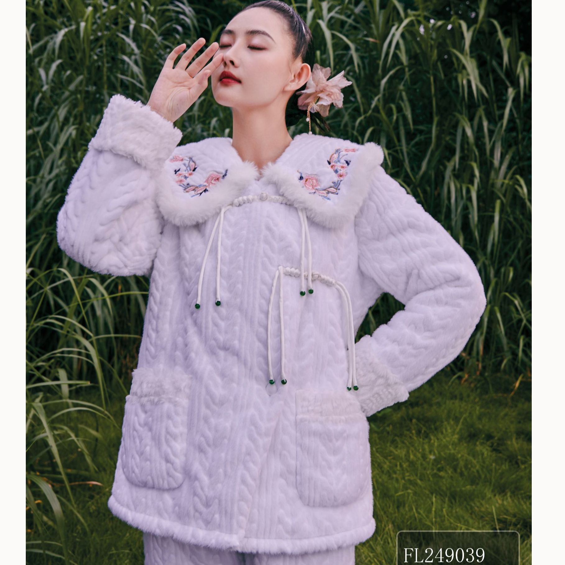 ALEX S.YU新品高端设计师款轻奢高雅家居服套装红色加厚保暖甜美