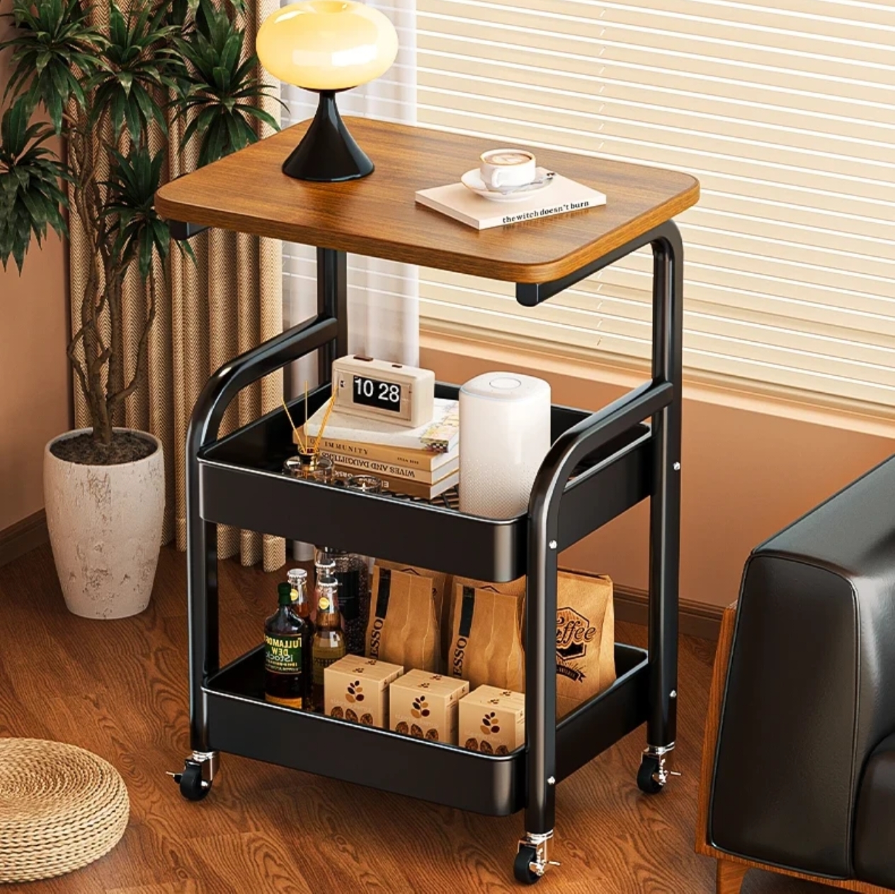 【线下同款】木质面置物架推车复古边几桌边床头卧室家用简约