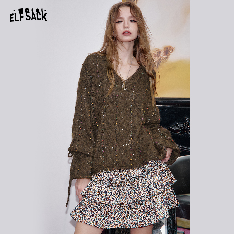 【云c专属】妖精的口袋V领套头彩点纱软糯慵懒风毛衣女2025秋