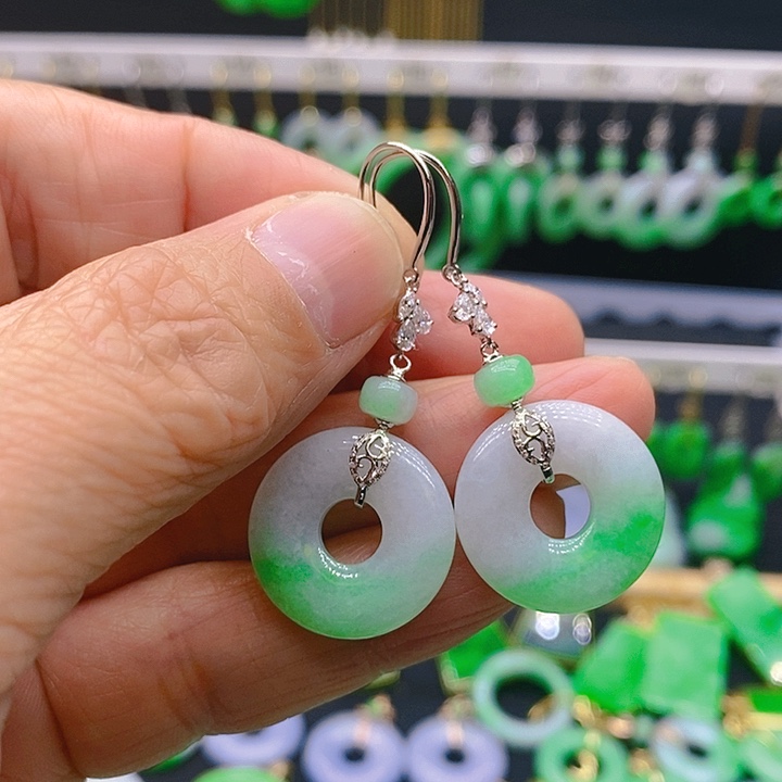 翡翠耳饰18K金镶嵌耳坠