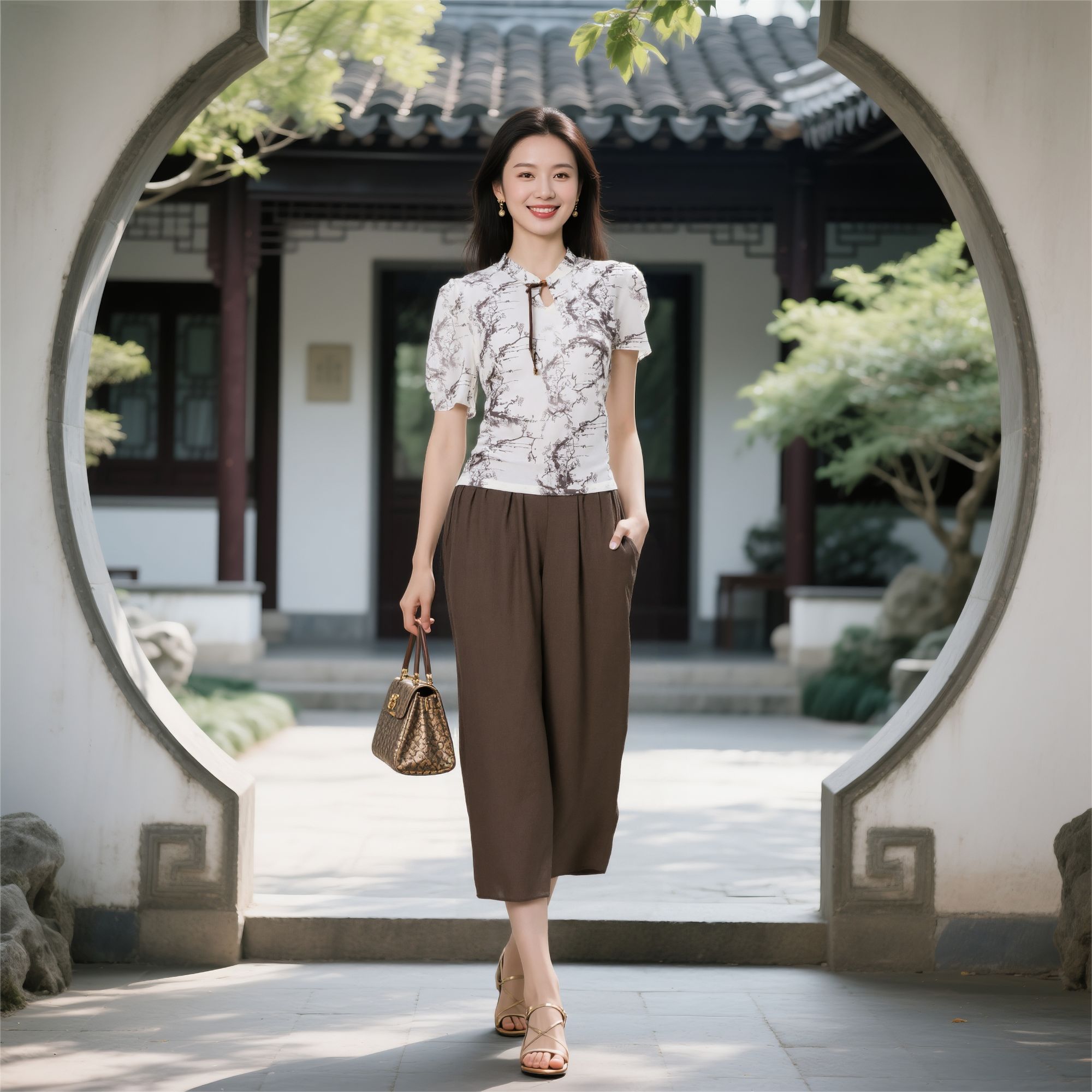 W666-气质休闲新中式中国风时尚套装时尚裤子