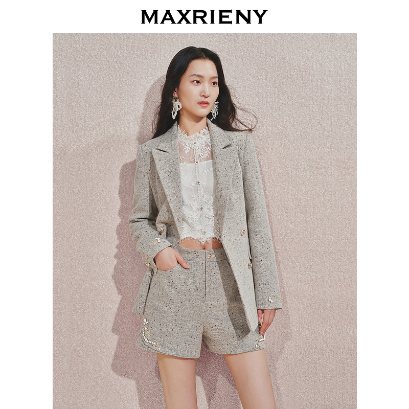 【KK专属】MAXRIENY精致日常通勤风钉珠刺绣外套气质秋新款