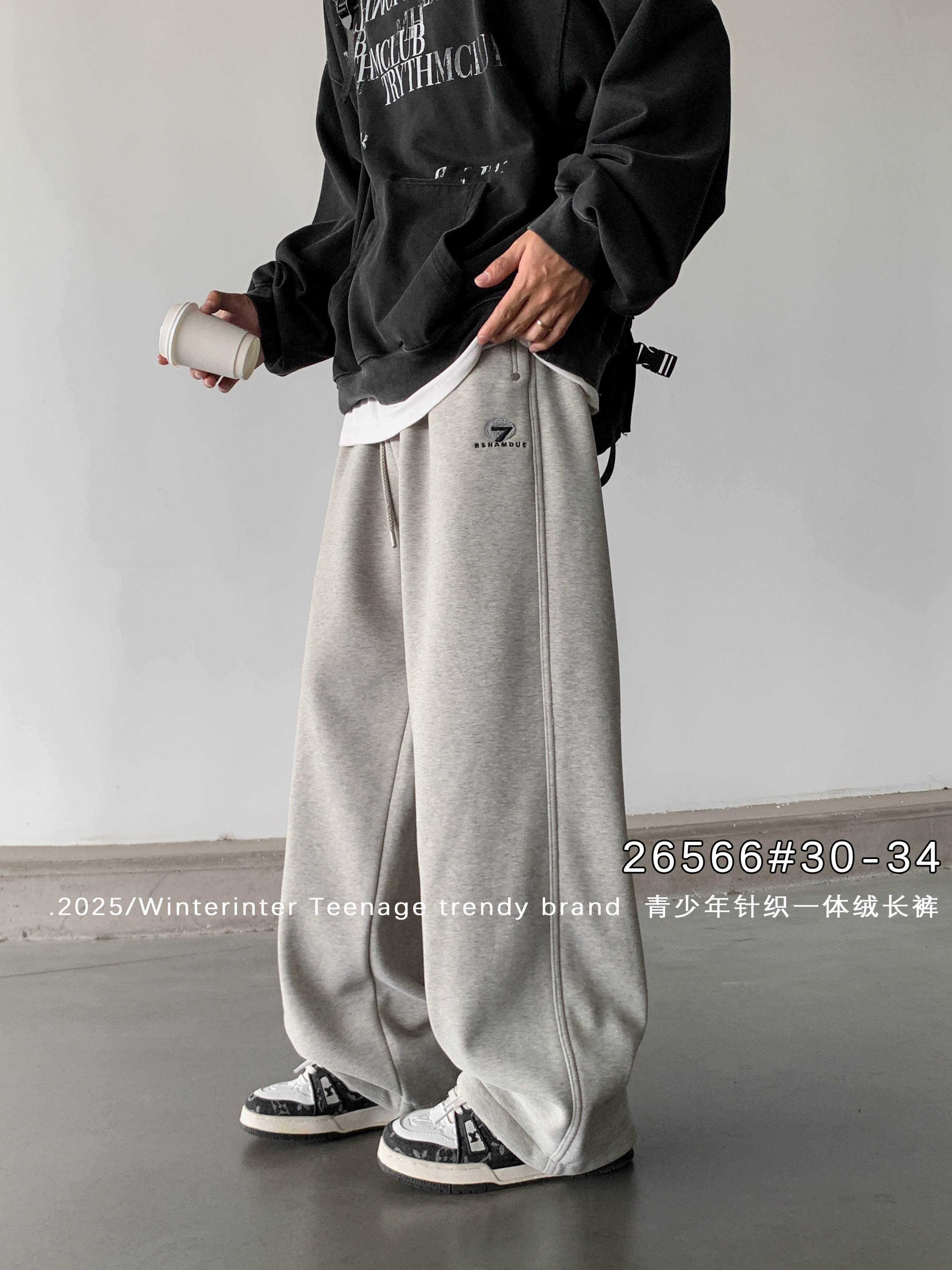 【26566】童装青少年潮牌运动裤加绒加厚