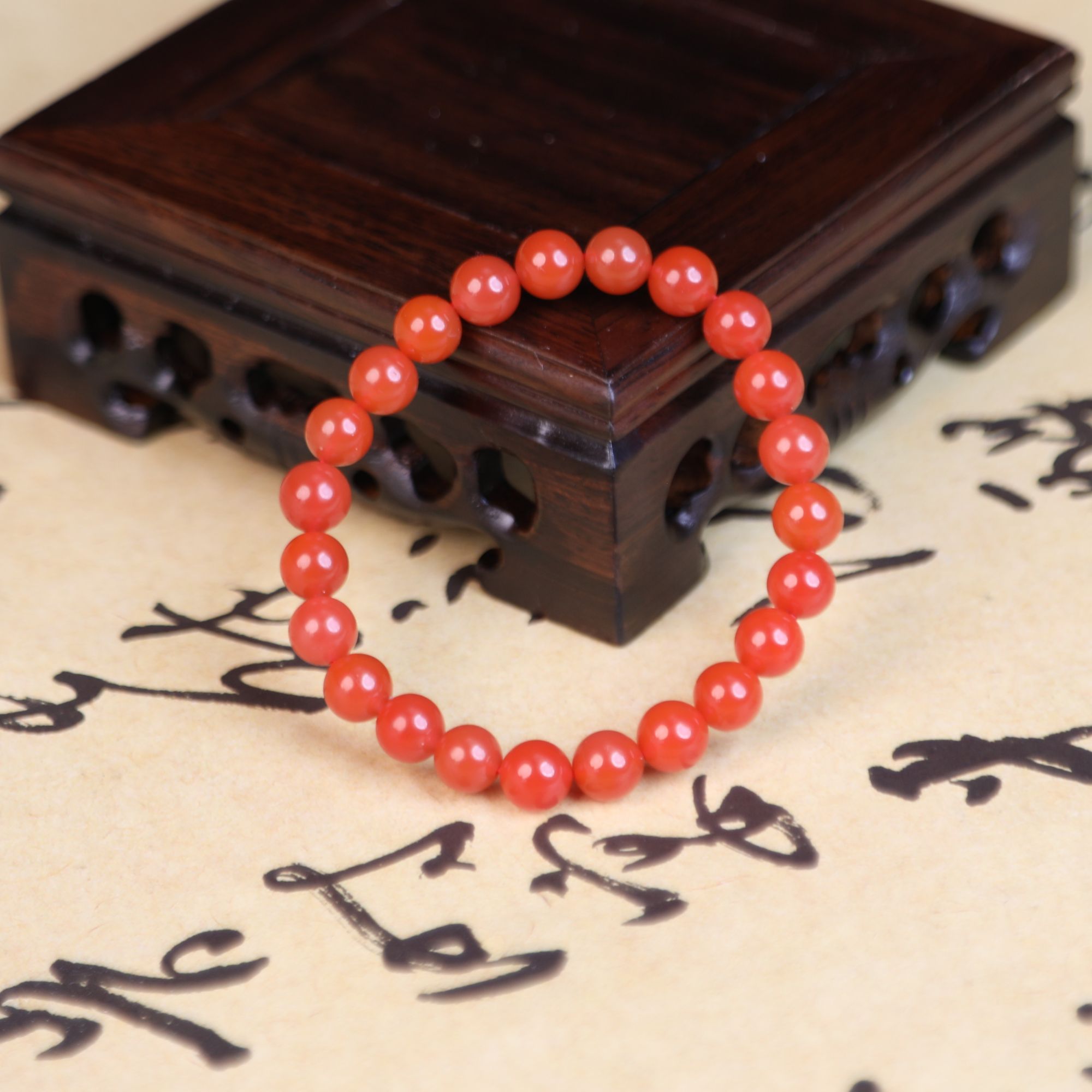 （瓦西南红）原矿天然南红 樱桃红 8mm 手串S681362