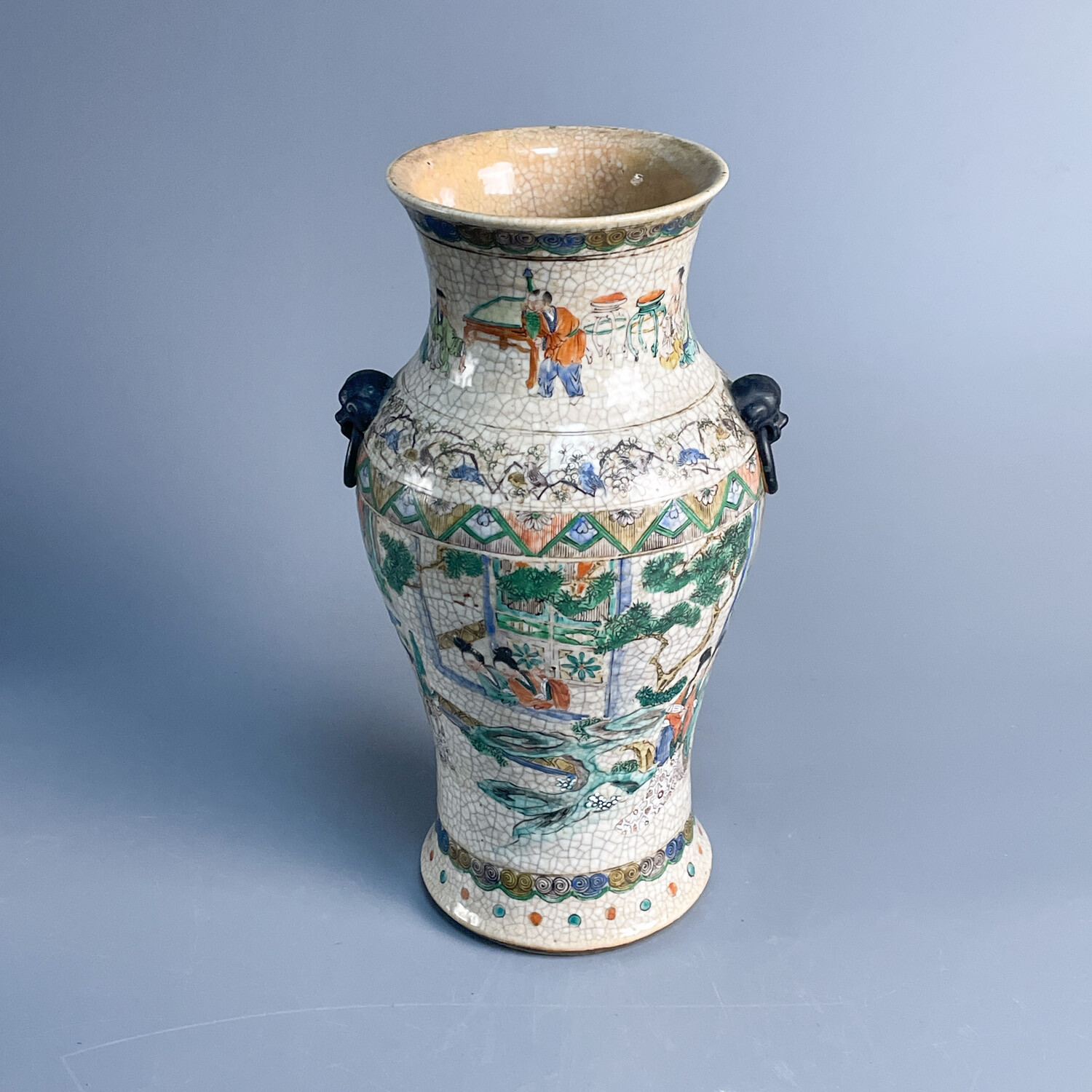 晚清 仿哥釉五彩人物故事纹兽耳衔环尊-M25K6003686