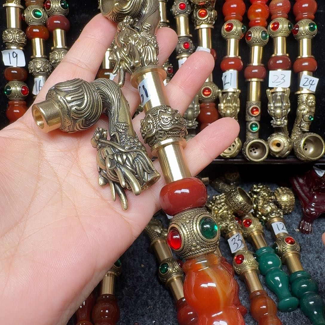 黄铜龙头烟锅加香烟锅